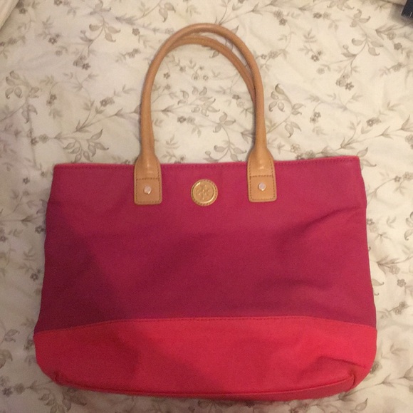 Tory Burch Jaden Canvas Leather Handle Tote - Picture 1 of 13